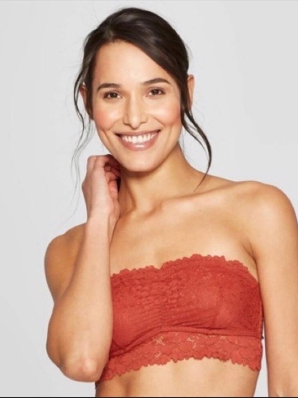 Auden Unlined Lace Strapless Bandeau Bra Burnt Orange Size XL